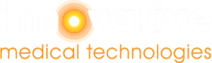 Innovative Medical Technologies logo with orange circular icon and bold white and orange text branding design