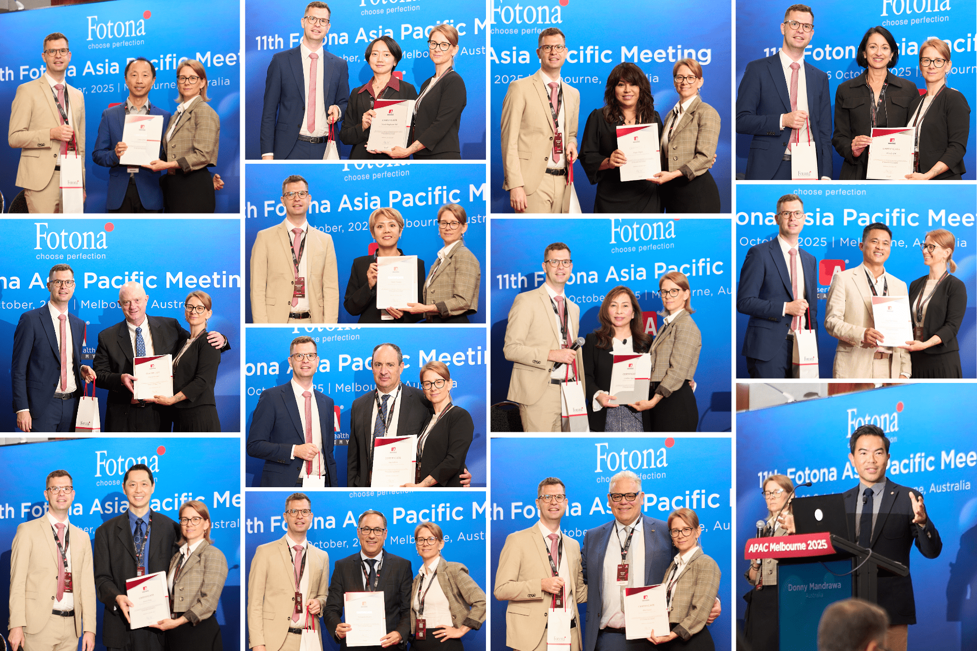 dental speakers-min Fotona Asia Pacific Meeting award ceremony collage featuring certificate presentations and conference speakers on stage